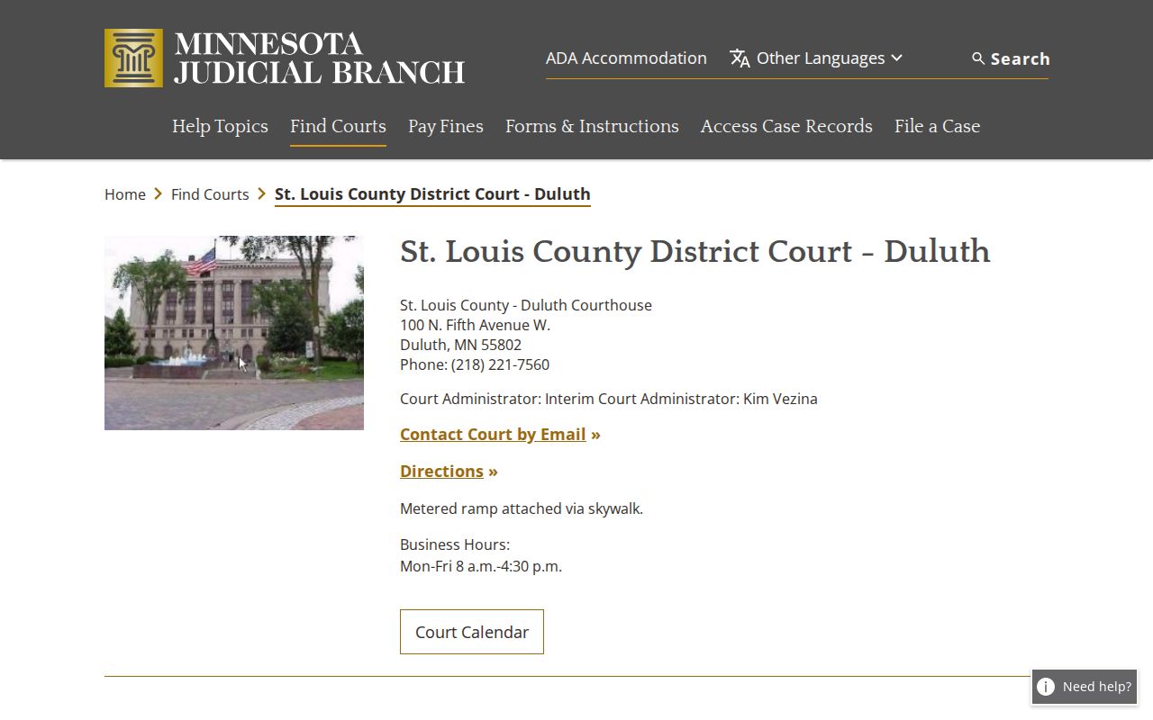 Duluth District Court official court page