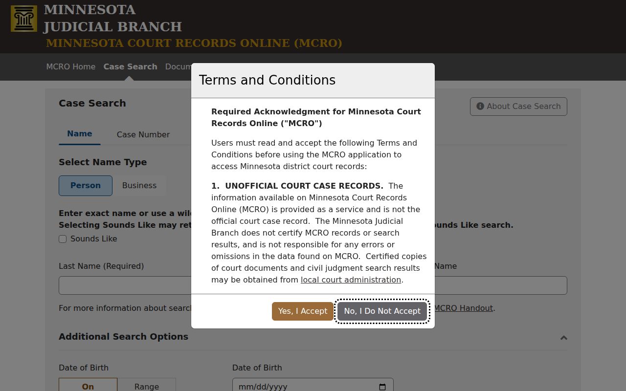 St. Louis County case lookup through the Minnesota MCRO search portal