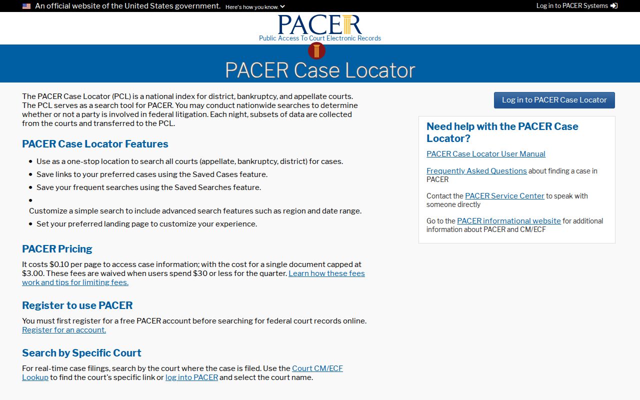 St. Louis County case search distinction for federal PACER Case Locator