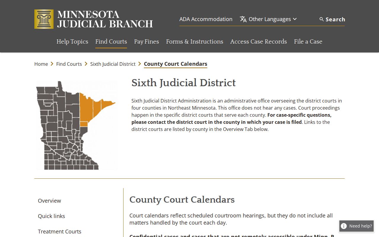 St. Louis County court calendar source image from Sixth Judicial District calendars