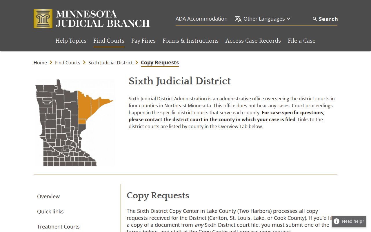 St. Louis County court record search through the Sixth District Copy Center