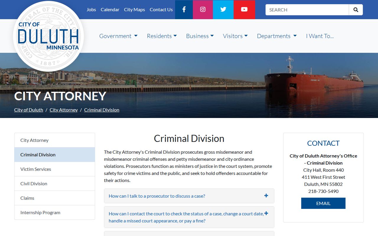 St. Louis County criminal docket source image from the Duluth City Attorney criminal page