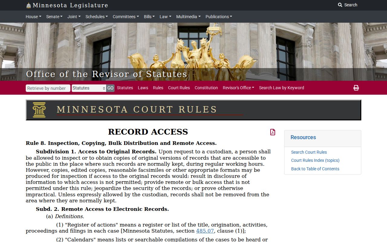 St. Louis County traffic court record access under Minnesota Rule 8