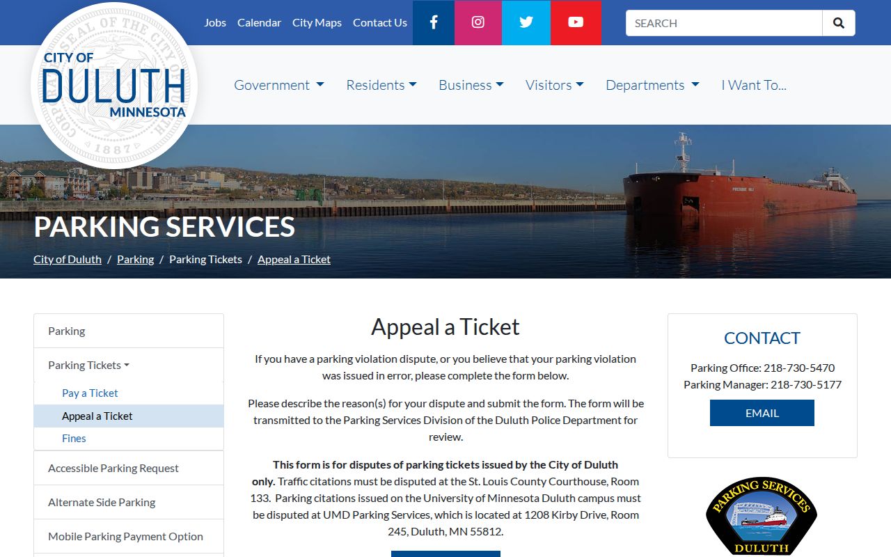 St. Louis County traffic ticket Duluth parking appeal source